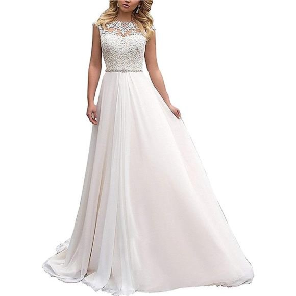 Lace And Chiffon Long Dress with Slit Ivory main image 0